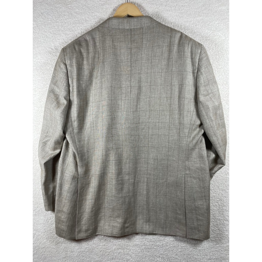 Jos A Bank Linen Silk Wool Executive Blazer 50L Tan Windowpane Plaid Sport Coat - Picture 9 of 14